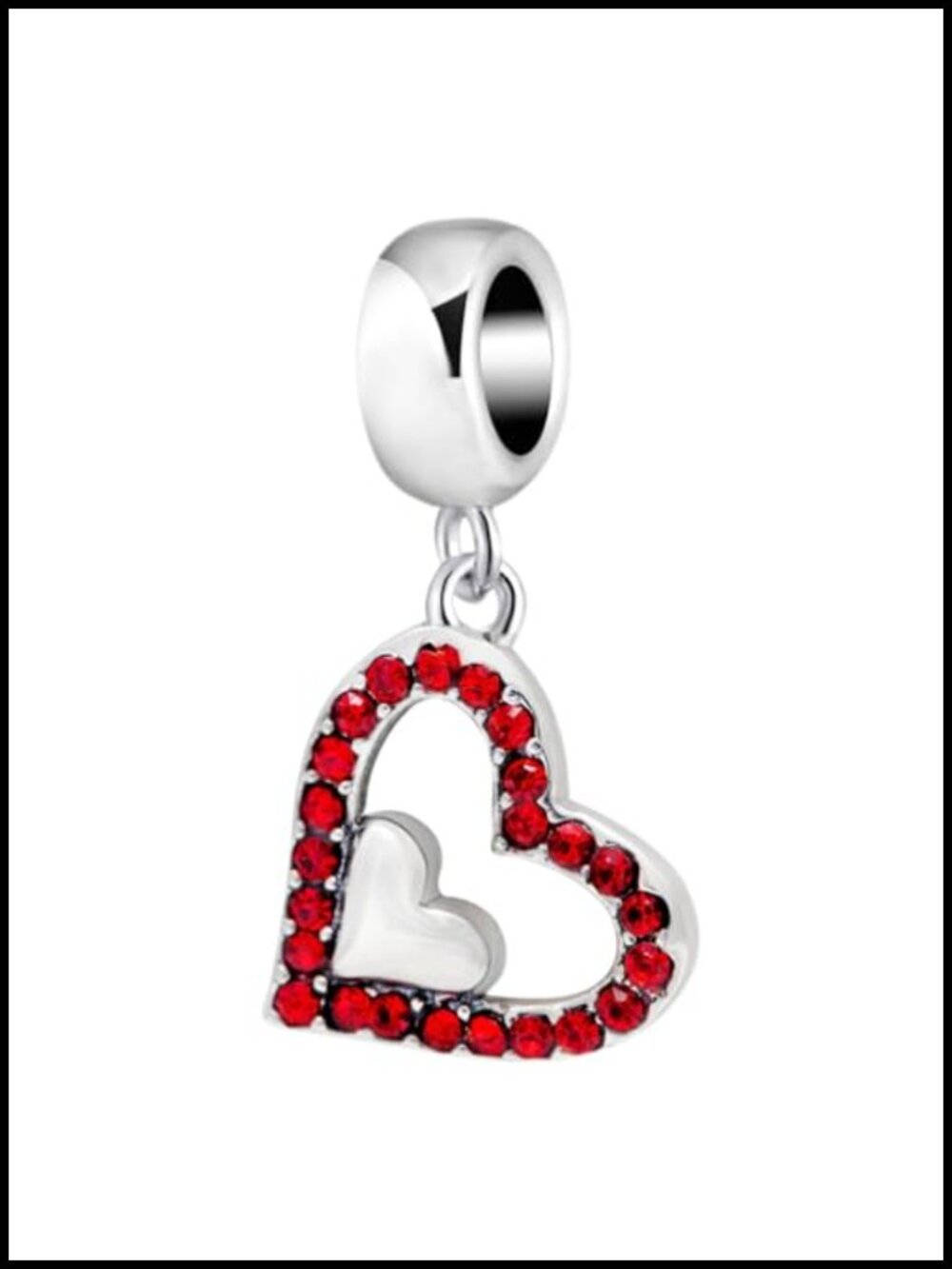 Genuine 925 Sterling Silver Heart Charm Bead with Crystal for Charm Bracelet -